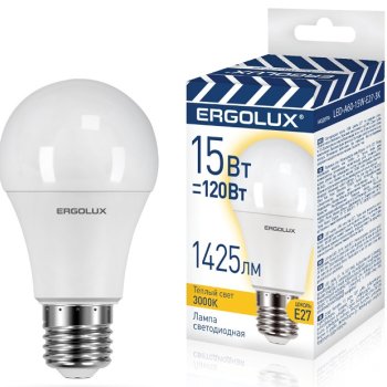 Лампа диодная A60 15Вт Е27 3000К 1425Лм Ergolux АКЦИЯ (10)