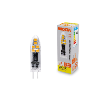 Лампа диодная G4 12В 3Вт JC 3000K 240Лм Wolta пластик