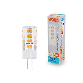 Лампа диодная G4 5Вт JC 6500K 460Лм Wolta пластик