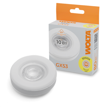 Лампа диодная GX53 10Вт 3000К 825Лм ЛИНЗА Wolta (100)