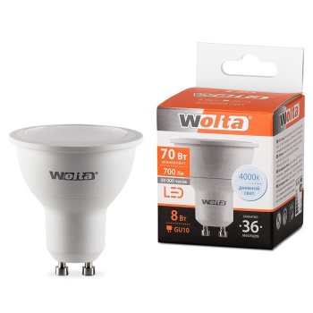 Лампа диодная MR16 GU10  8Вт 4000К 700Лм Wolta (50)