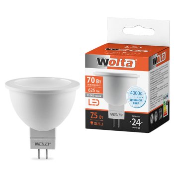 Лампа диодная MR16 GU5.3  7.5Вт 4000К 625Лм Wolta (50)**