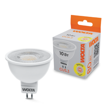 Лампа диодная MR16 GU5.3 10Вт 3000K 800Лм линза Wolta