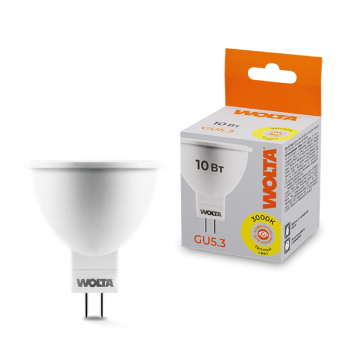 Лампа диодная MR16 GU5.3 10Вт 3000К 825Лм Wolta (50)