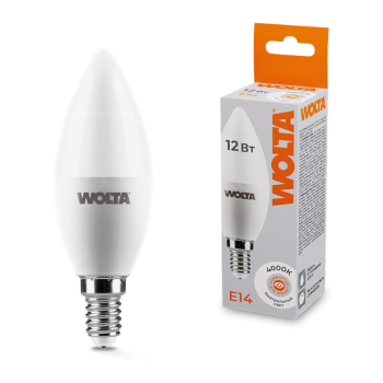 Лампа диодная свеча 12Вт Е14 4000К 1050Лм Wolta (50)
