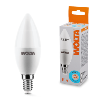 Лампа диодная свеча 12Вт Е14 6500К 1050Лм Wolta (50)