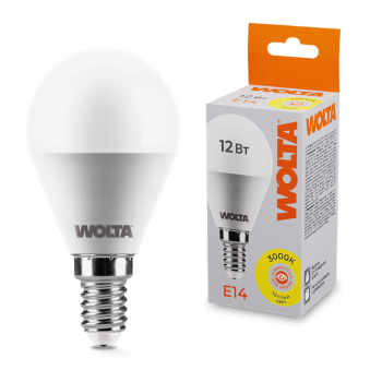 Лампа диодная шар G45 12Вт Е14 3000К 1050Лм Wolta (50)
