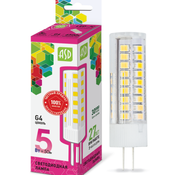 Лампа диодная G4 12В  5Вт 6500К 450Лм пластик ASD Standard