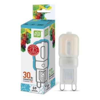 Лампа диодная G9 3Вт 4000К 270Лм пластик ASD (20)
