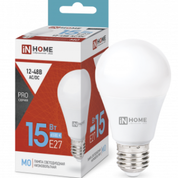 Лампа диодная МО 12-48В A60  15Вт Е27 6500К 1200Лм Inhome(10)