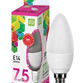Лампа диодная свеча  7.5Вт Е14 6500К 675Лм ASD (10)