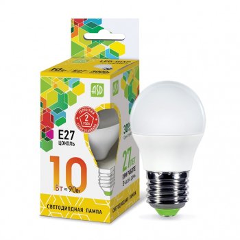Лампа диодная шар G45 10Вт Е27 3000К 900Лм ASD (10)