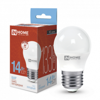 Лампа диодная шар 14Вт Е27 6500К 1330Лм InHome (10)