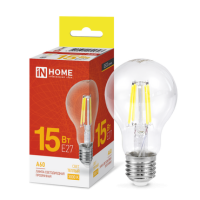 Лампа филамент A60 15Вт Е27 3000К 1480Лм прозрачная InHome (10)