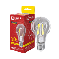 Лампа филамент A60 20Вт Е27 3000К 1890Лм прозрачная Inhome (10)