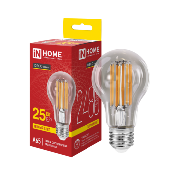 Лампа филамент A65 25Вт Е27 3000К 2480Лм прозрачная InHome (10)