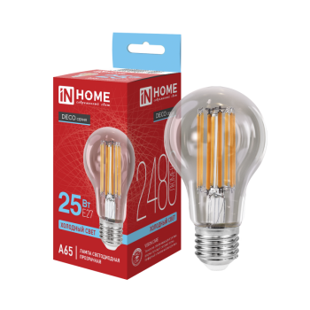 Лампа филамент A65 25Вт Е27 6500К 2480Лм прозрачная InHome (10)