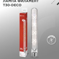 Лампа филамент T30 11Вт Е27 4000К 1270Лм 300мм прозрачная Inhome (1)