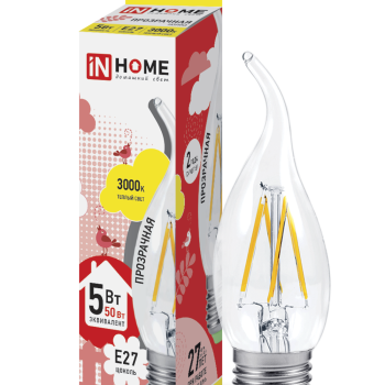 Лампа филамент свеча на ветру  5Вт Е27 3000К 450Лм InHome (10)