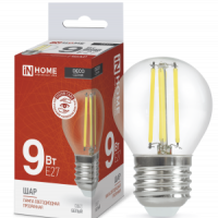 Лампа светодиодная LED-ШАР-deco 9Вт 230В Е27 4000К 810Лм прозрачная IN HOME