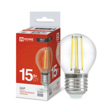 Лампа филамент шар G45 15Вт Е27 4000К 1435Лм InHome (10)