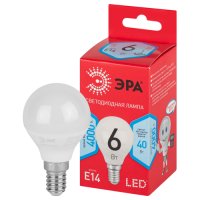 Лампа диодная шар G45 6Вт E14 4000К 480Лм Эра Red Line/Эконом (10)