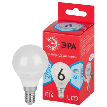 Лампа диодная шар G45 6Вт E14 4000К 480Лм Эра Red Line/Эконом (10)