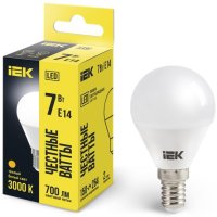 Лампа диодная шар G45  7Вт Е14 3000К 500Лм IEK (10/100)