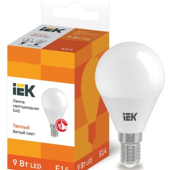 Лампа диодная шар G45  9Вт Е14 3000К 810Лм IEK (10/100)