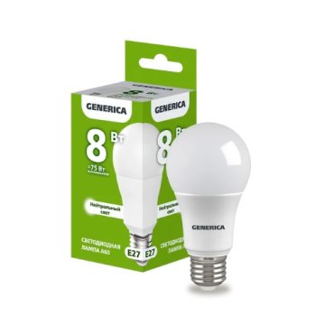Лампа диодная A60  8Вт Е27 4000К 800Лм IEK GENERICA (10/100)