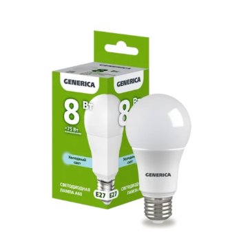 Лампа диодная A60  8Вт Е27 6500К 800Лм IEK GENERICA (10/100)