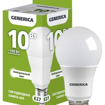 Лампа диодная A60 10Вт Е27 4000К 1000Лм IEK GENERICA (10/100)
