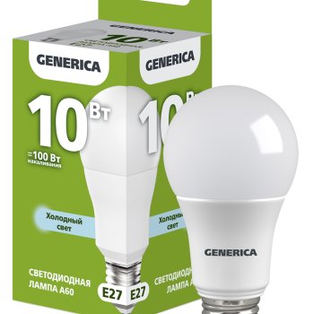 Лампа диодная A60 10Вт Е27 6500К 1000Лм IEK GENERICA (10/100)