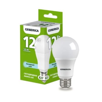 Лампа диодная A60 12Вт Е27 6500К 1200Лм IEK GENERICA (10/100)