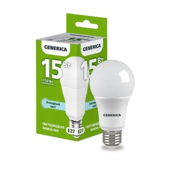 Лампа диодная A60 15Вт Е27 6500К 1500Лм IEK GENERICA (10/100)