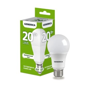 Лампа диодная A60 20Вт Е27 4000К 2000Лм IEK GENERICA (10/100)