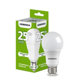 Лампа диодная A65 25Вт Е27 4000К 2500Лм IEK GENERICA (10/100)