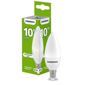 Лампа диодная свеча 10Вт Е14 4000К 1000Лм Generica (10/100)