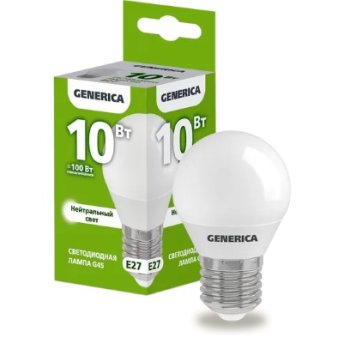 Лампа диодная шар G45 10Вт Е27 4000К 1000Лм IEK GENERICA (10/100)