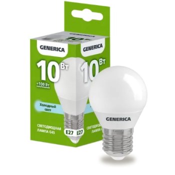 Лампа диодная шар G45 10Вт Е27 6500К 1000Лм IEK GENERICA (10/100)