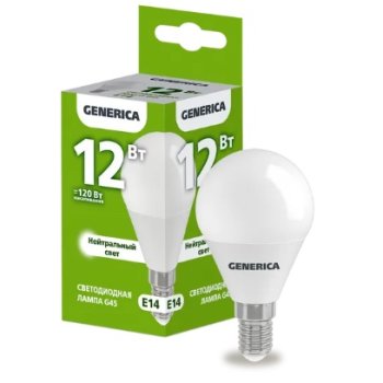 Лампа диодная шар G45 12Вт Е14 4000К 1200Лм IEK GENERICA (10/100)