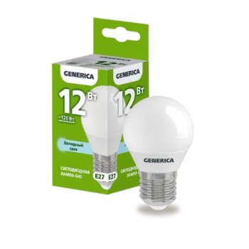 Лампа диодная шар G45 12Вт Е27 6500К 1200Лм IEK GENERICA (10/100)