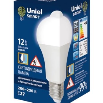 Лампа диодная A60 12Вт Е27 4000К 900Лм Uniel датч. движ. освещен. (10)