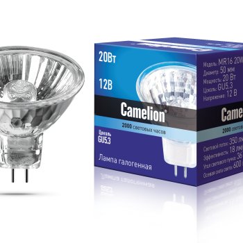 Лампа галогенная MR16 12В 20Вт +стекло Camelion (10/200)