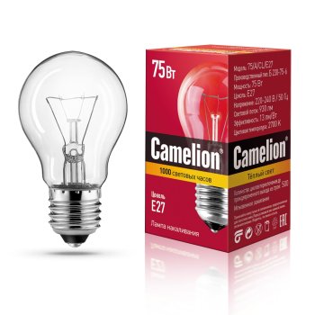 Лампа накаливания Сamelion A60 75Вт Е27 (100)