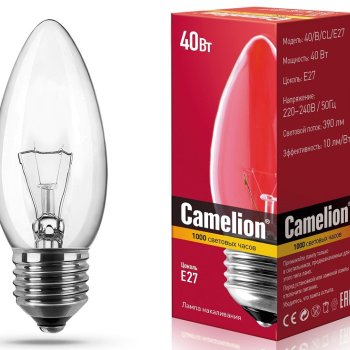 Лампа накаливания свеча 40Вт Е27 прозрачная Camelion (100)