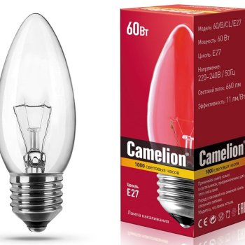 Лампа накаливания свеча 60Вт Е27 прозрачная Camelion (100)