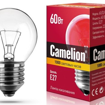 Лампа накаливания шарик 60Вт Е27 прозрачная Camelion (100)