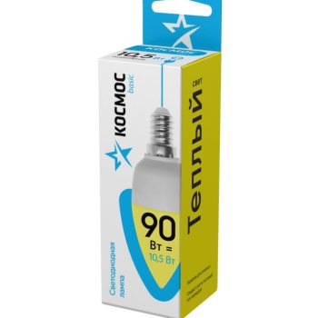 Лампа диодная свеча 10.5Вт Е14 3000К 840Лм Космос (10)