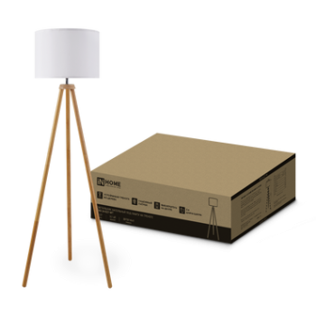 Торшер 1хЕ27 InHome ТНО 24-WT белый абажур деревянная тренога